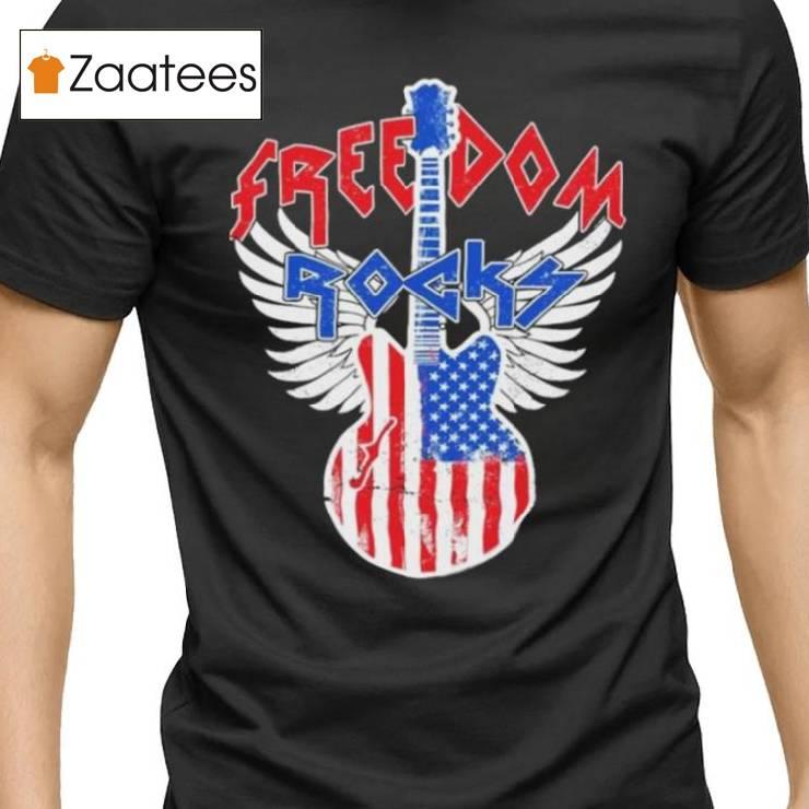 Freedom Rocks 4th Of July Patriotic Usa Flag Rock Guitar Shirt