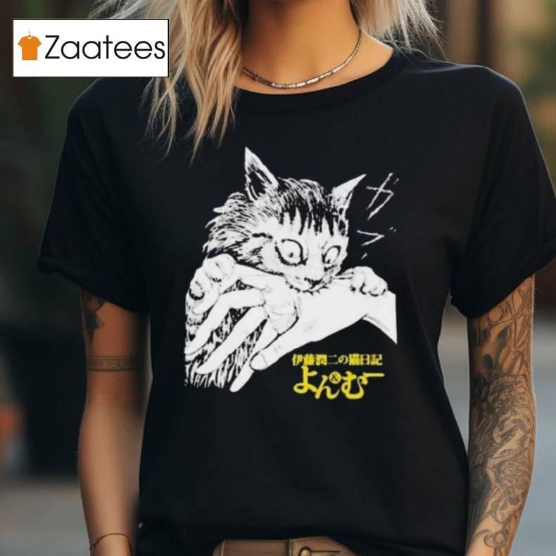 Zade Wearing Junji Ito’s Cat Diary Yon Mu Cat Bite Shirt